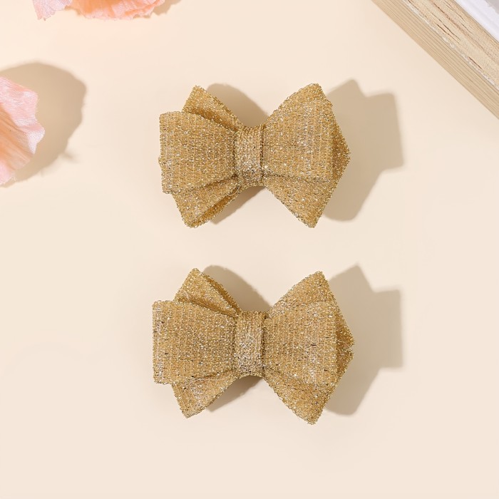 2pcs Sparkly Bow Hair Clips for Girls\u002FElegant Golden Color\u002FFashionable Hair Accessories\u002FSuitable for All Seasons Wear