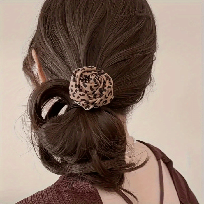 2pcs Leopard Print Rose Hair Ties - High-Elasticity Floral Pattern Headbands, Soft Stretch Hair Accessories for Women, Suitable for Casual and Formal Styling, Cute Hair Accessories, Fashionable Headbands, Comfortable to Wear, Durable Elastic