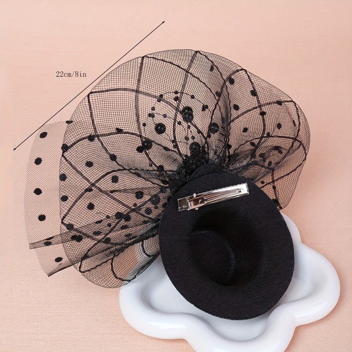 1 Small White Top Hat Black Mesh Flower Fascinator Holiday Party