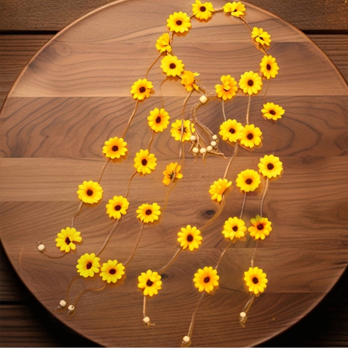 1pc Women's Bohemian Sunflower & Daisy Headband with Tassel - Multicolor Flower Hair Suitable for Vacation, Weddings, Parties, Braids, Buns, Hairstyles