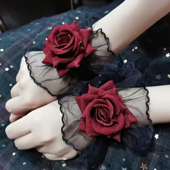 Rita Punk Vintage Rose Flower Wrist Cuff Sleeve Accessories Halloween Decoration 2-Pack