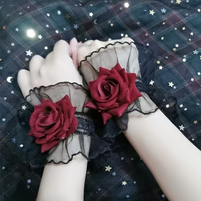 Rita Punk Vintage Rose Flower Wrist Cuff Sleeve Accessories Halloween Decoration 2-Pack
