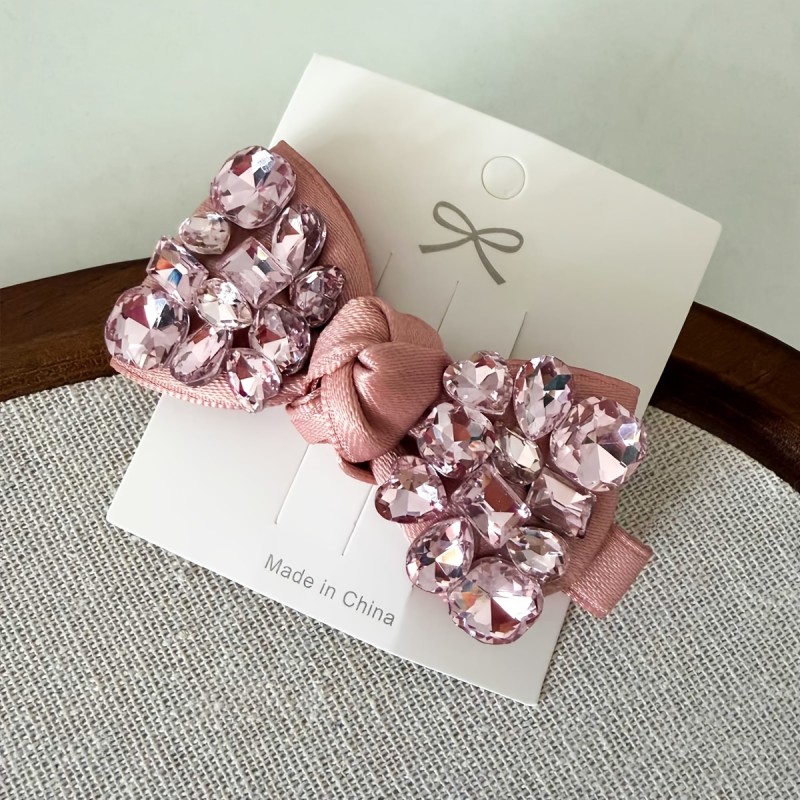 1 Light Luxury Full Diamond Pink Bow, Sparkling Diamond Broken Hair Temperament Hair Clip, Suitable for Wedding Season And Daily Styling, Fashion Additions, Ladies Hairpin