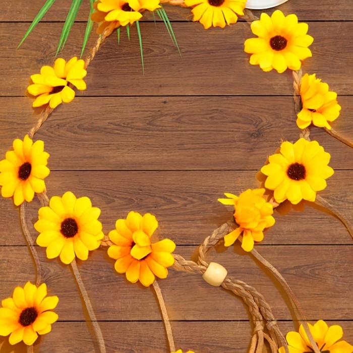 1pc Women's Bohemian Sunflower & Daisy Headband with Tassel - Multicolor Flower Hair Suitable for Vacation, Weddings, Parties, Braids, Buns, Hairstyles