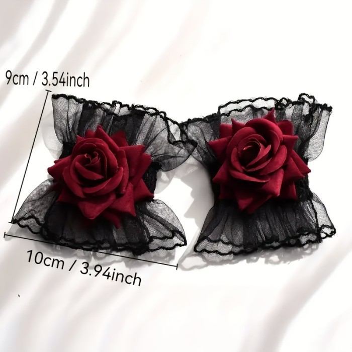 Rita Punk Vintage Rose Flower Wrist Cuff Sleeve Accessories Halloween Decoration 2-Pack