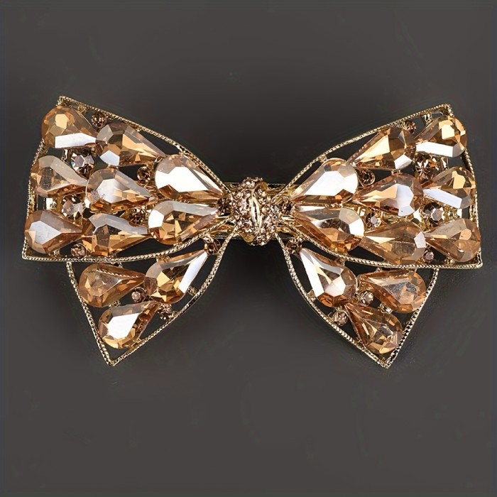 Fashion Crystal Hair Clip Large Double-Layer Bow Hairpin Temperament Multi-Color Spring Clip Hair Bun Ponytail Clip Suitable for Many Occasions Elegant Top Clip Headwear