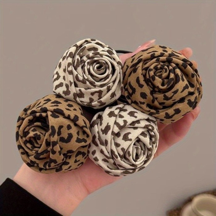 2pcs Leopard Print Rose Hair Ties - High-Elasticity Floral Pattern Headbands, Soft Stretch Hair Accessories for Women, Suitable for Casual and Formal Styling, Cute Hair Accessories, Fashionable Headbands, Comfortable to Wear, Durable Elastic