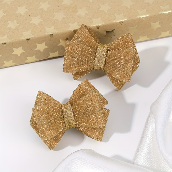 2pcs Sparkly Bow Hair Clips for Girls\u002FElegant Golden Color\u002FFashionable Hair Accessories\u002FSuitable for All Seasons Wear