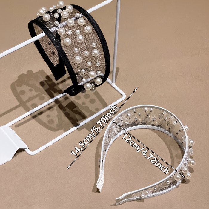 Beaded Mesh Headband Women's Black Mesh Headband - 1pc New Cross-Border Beaded Wide-Brim Tulle Hairband Headpiece Hair Accessory