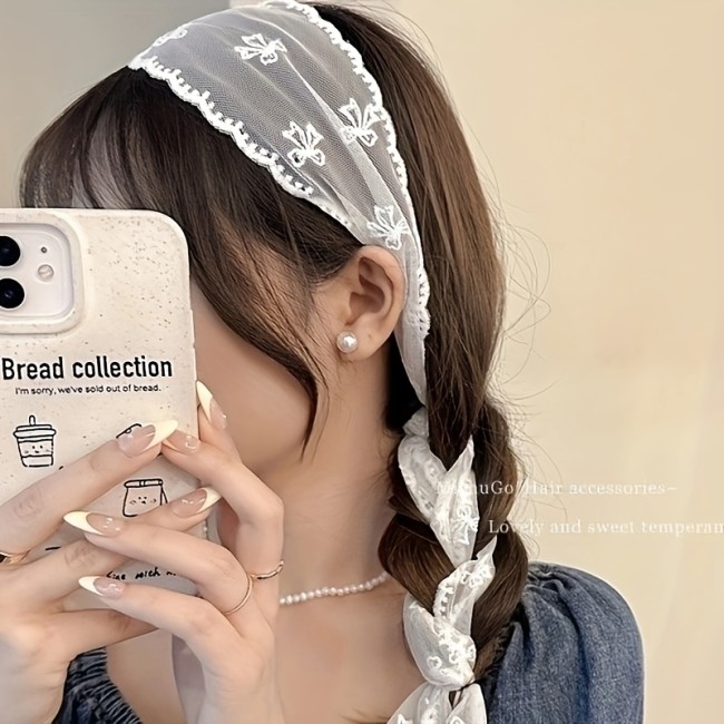 Elegant Scarf White Lace Headband Long Streamer Hair Tie Hairband