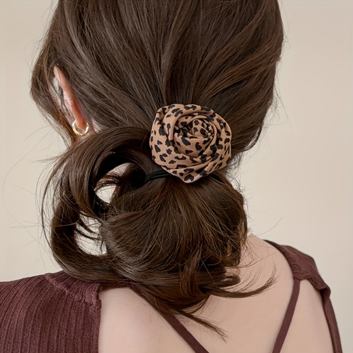 2pcs Leopard Print Rose Hair Ties - High-Elasticity Floral Pattern Headbands, Soft Stretch Hair Accessories for Women, Suitable for Casual and Formal Styling, Cute Hair Accessories, Fashionable Headbands, Comfortable to Wear, Durable Elastic
