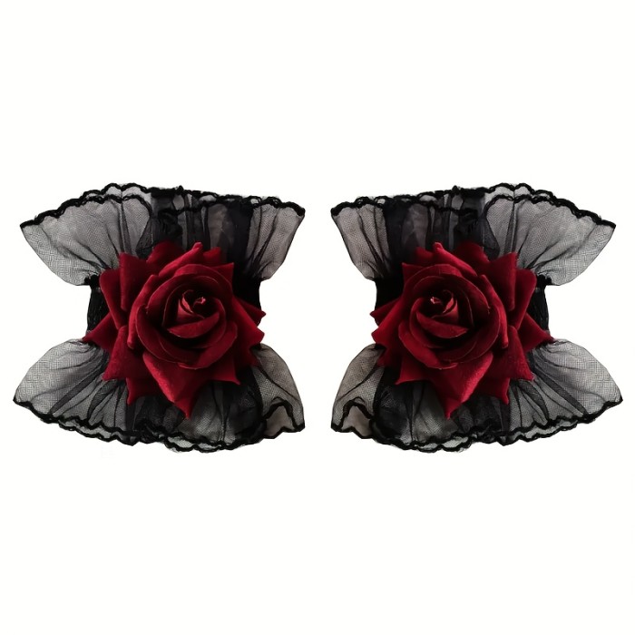 Rita Punk Vintage Rose Flower Wrist Cuff Sleeve Accessories Halloween Decoration 2-Pack