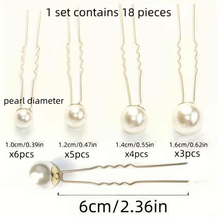 18pcs Faux Pearl U-Shaped Hair Pins\u002FElegant Bobby Pins for Bridal Wedding\u002FProm\u002FDaily Updos\u002F4 Sizes Hair Additions for Women