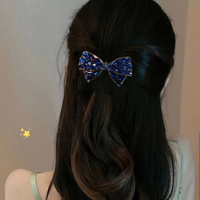 Fashion Crystal Hair Clip Large Double-Layer Bow Hairpin Temperament Multi-Color Spring Clip Hair Bun Ponytail Clip Suitable for Many Occasions Elegant Top Clip Headwear
