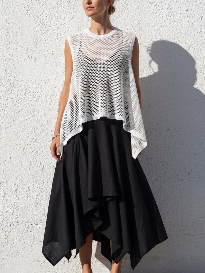 Openwork Knit Sleeveless Top + Asymmetric Linen Slip Dress Co-ord