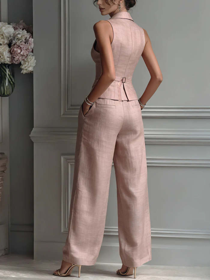 Women's Elegant Tailored Vest & Wide-Leg Pants Set - 2 Piece Chic Power Suit for Office & Leisure