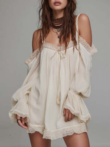 Bohemian Off-the-shoulder Lace Patchwork Chiffon Mini Dress