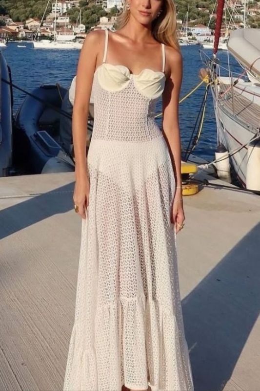 Fashion Lace Suspender Slim See-through Maxi Dress