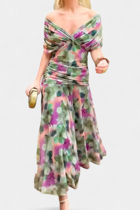 Women's Off-Shoulder Floral Print Midi Dress