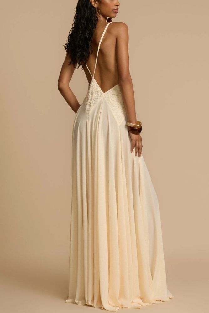 Venus By The Sea Tulle Lace Patchwork Backless Flowy Maxi Dress
