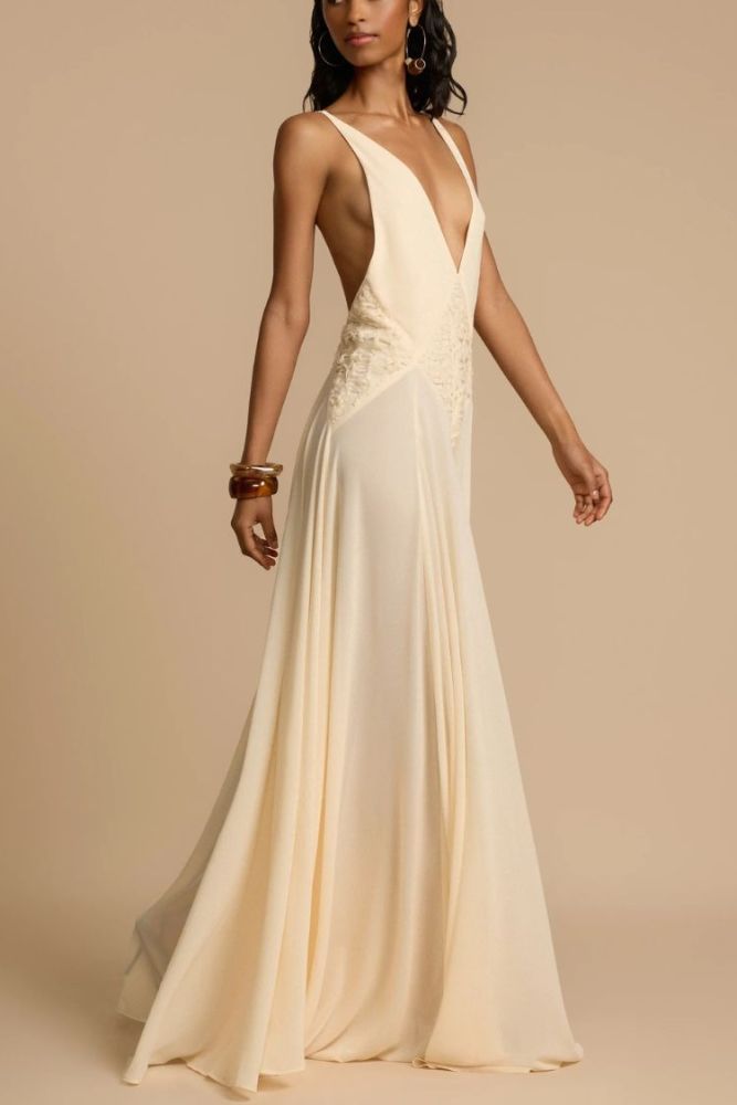 Venus By The Sea Tulle Lace Patchwork Backless Flowy Maxi Dress