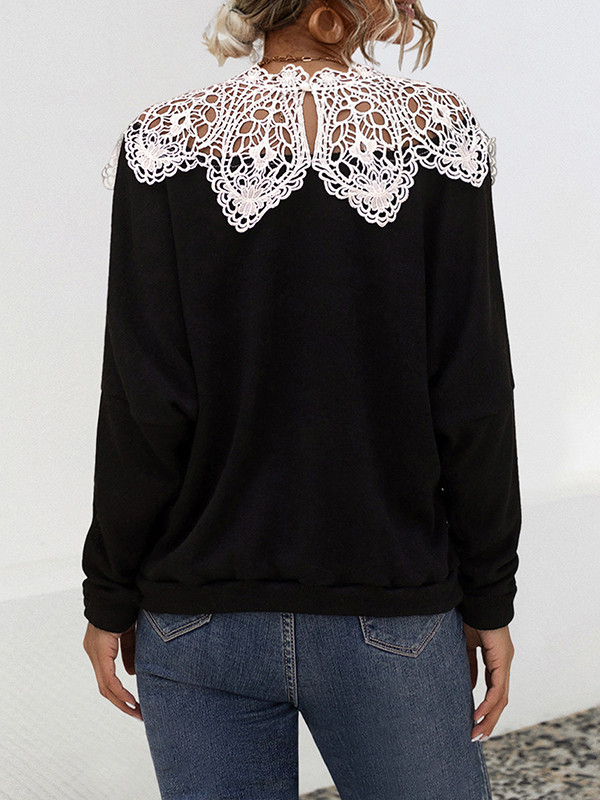 Split-Joint Hollow Loose Long Sleeves Round-neck Blouses&shirts Tops
