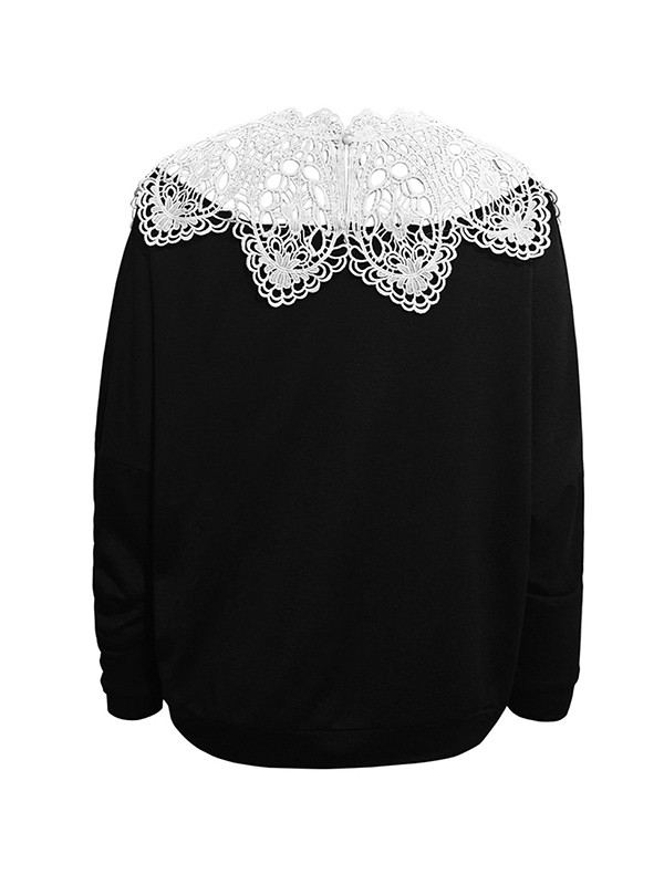 Split-Joint Hollow Loose Long Sleeves Round-neck Blouses&shirts Tops