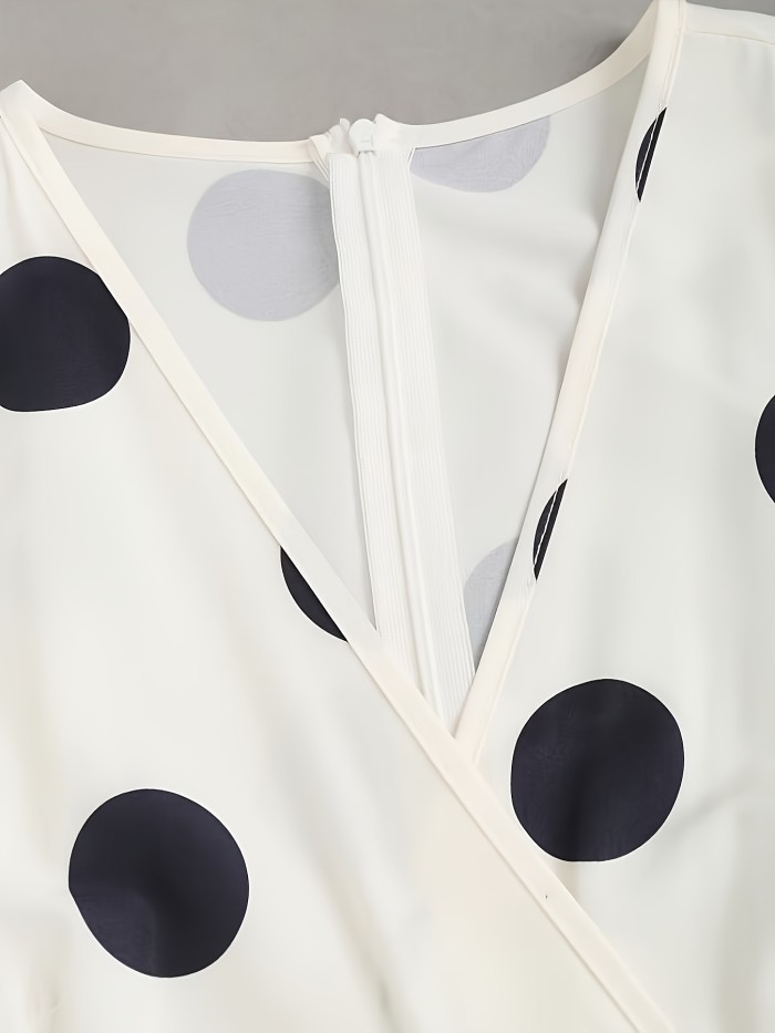 Elegant French Style 1950S Classic Large Polka Dot Sleeveless V-Neck High-Waisted Flared Mid-Length Dress