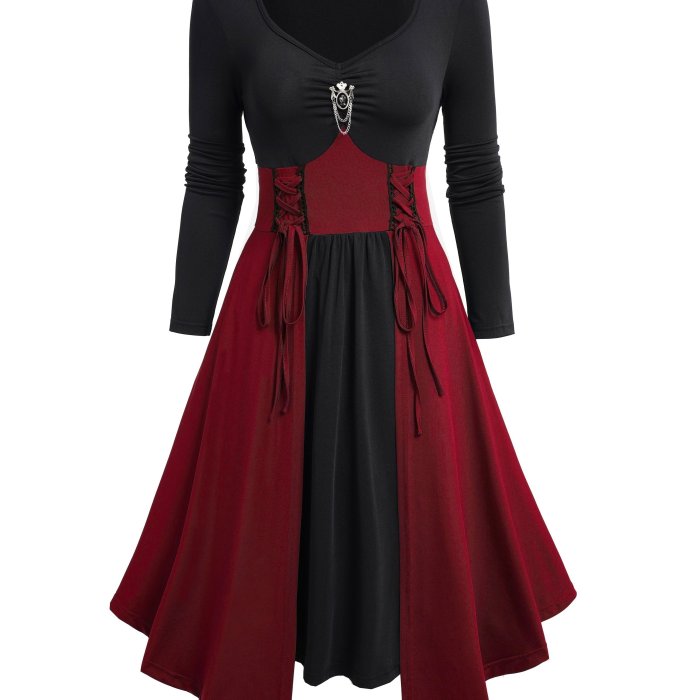 Women's Vintage 1950s Elegant Long Maxi Dress with Low Neckline & Long Sleeves - Solid Color X-Line Figure Flare Dress for Weddings, Parties, Special Occasions (Autumn\u002FWinter) - Hand Washable