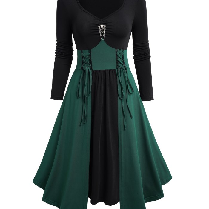 Women's Vintage 1950s Elegant Long Maxi Dress with Low Neckline & Long Sleeves - Solid Color X-Line Figure Flare Dress for Weddings, Parties, Special Occasions (Autumn\u002FWinter) - Hand Washable
