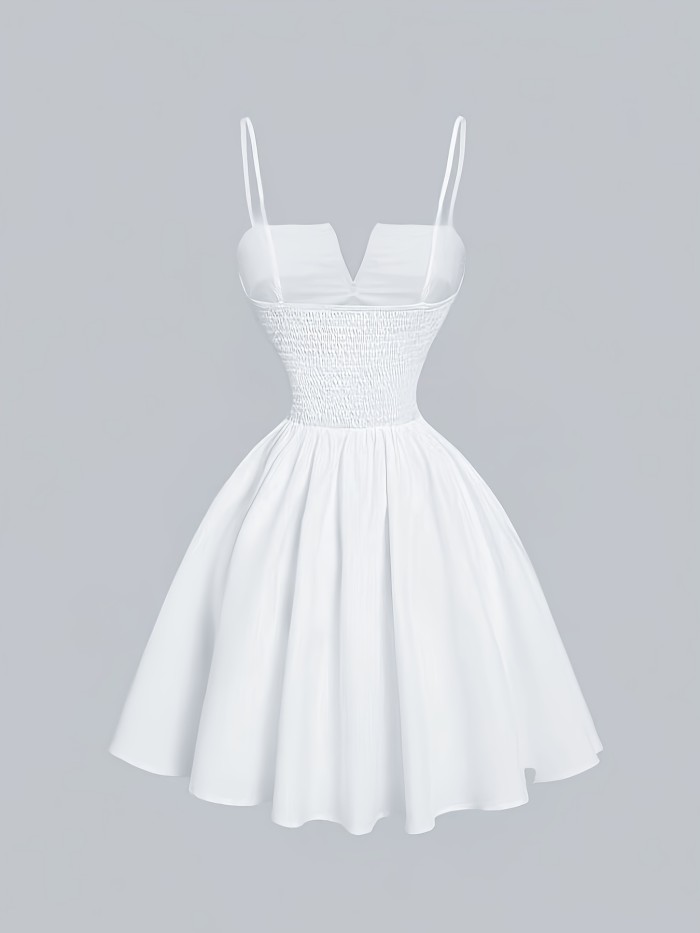 Women'S V-Neck White Waist Sleeveless Dress