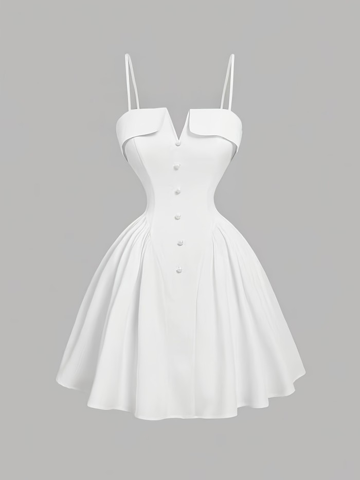 Women'S V-Neck White Waist Sleeveless Dress