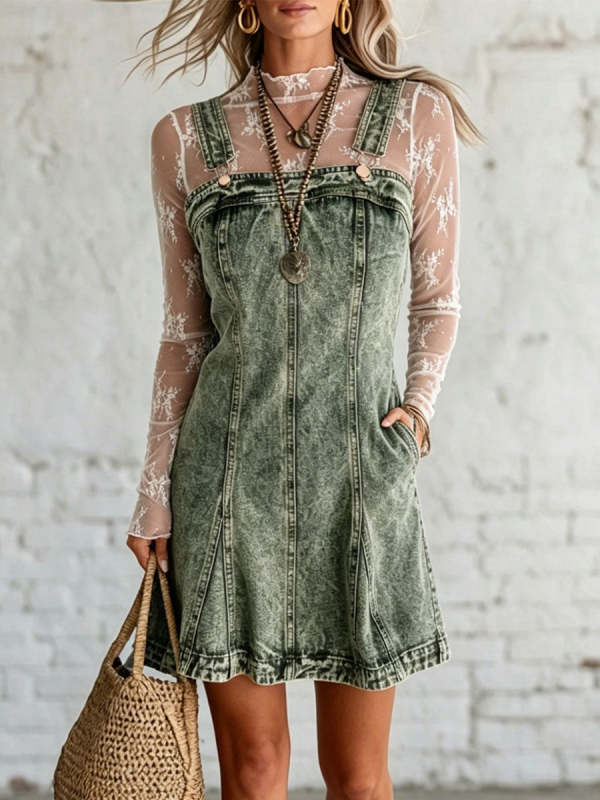 Women's Casual Loose-fitting Linen And Cotton Lace Long Sleeves Dress