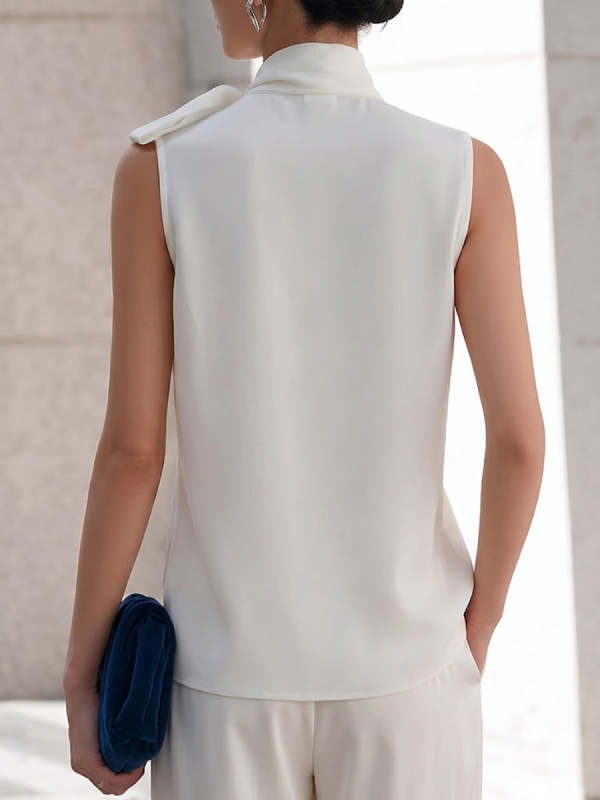Women's Solid-color Stand-collar Lace-up Sleeveless Loose-fit Casual Top