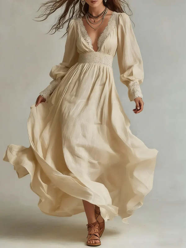 Women's Lace Patchwork Lace V-neck Dress