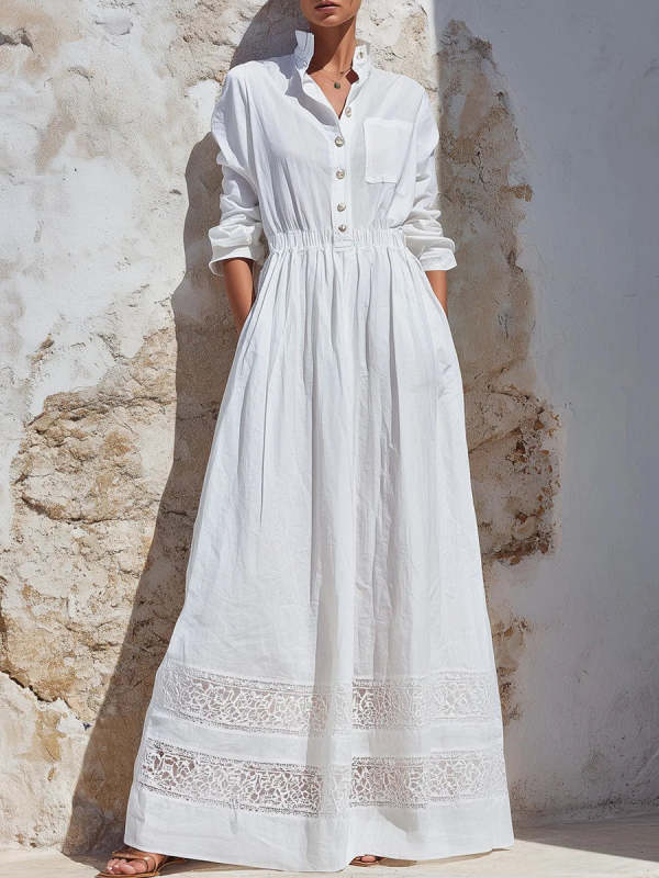 Stylish And Elegant Patchwork Lace-trimmed Cotton Dress