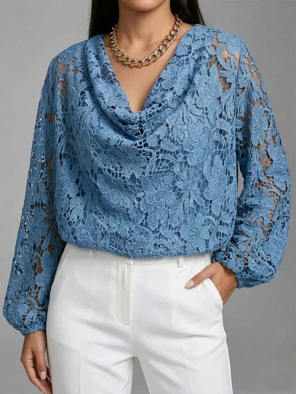 Women's Vintage Lace Swing-collar Long-sleeve Top
