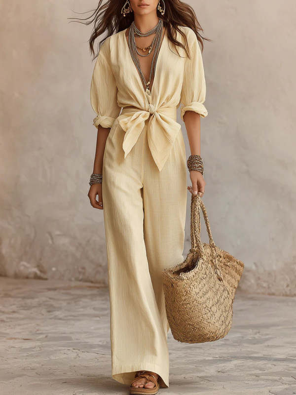 Women's Casual Lace-up Bow Jumpsuit