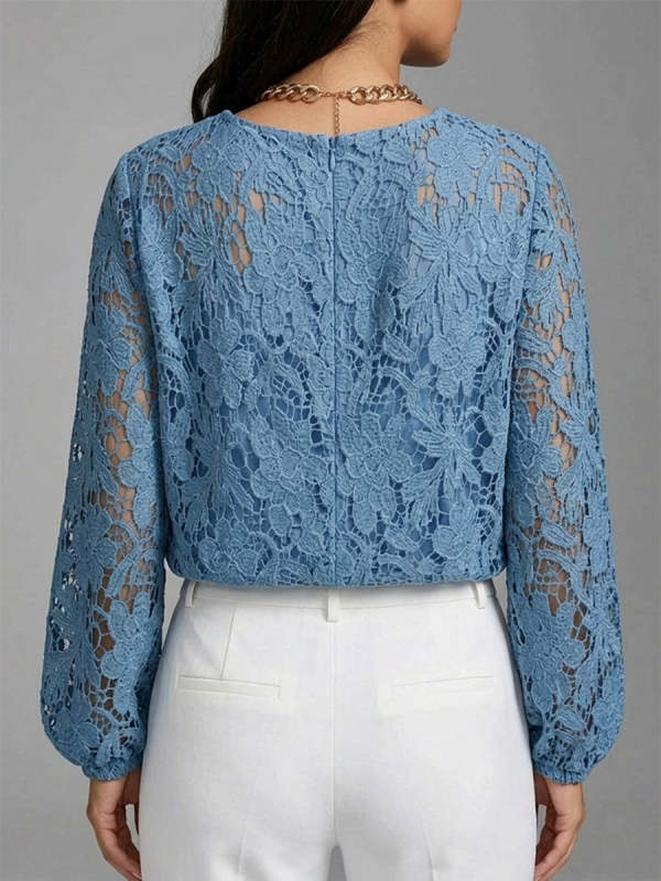 Women's Vintage Lace Swing-collar Long-sleeve Top