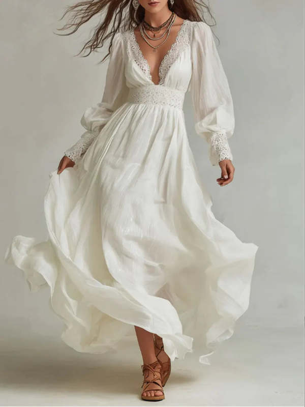 Women's Lace Patchwork Lace V-neck Dress