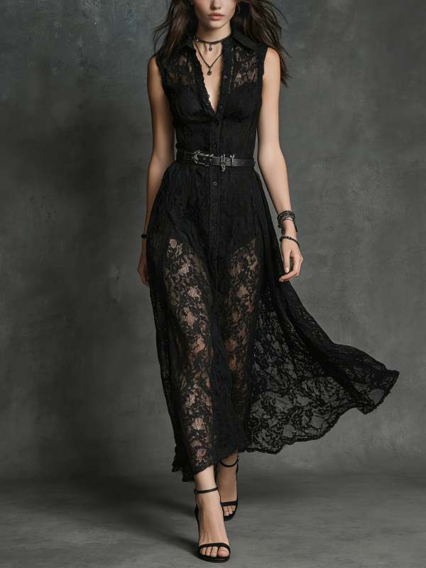 Women's Sexy Lace Shirt Dress