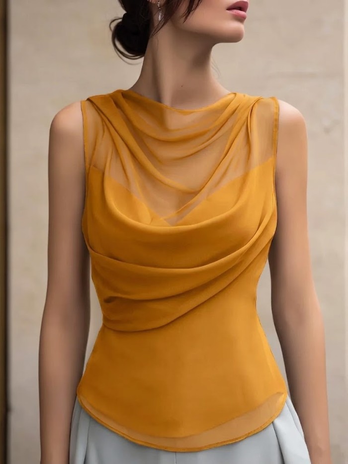 Fashionable And Elegant Draped Collar Chiffon Blouse
