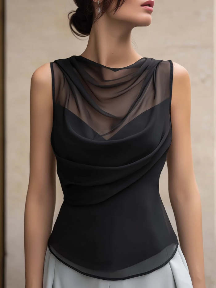 Fashionable And Elegant Draped Collar Chiffon Blouse