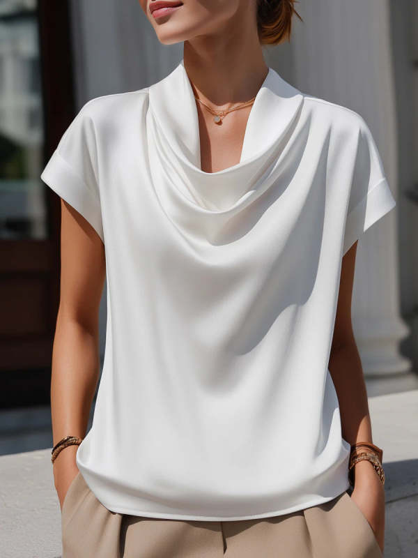 Fashionable And Elegant Scoop-neck Satin Blouse