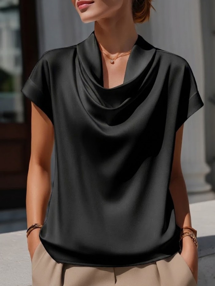 Fashionable And Elegant Draped Collar Chiffon Blouse
