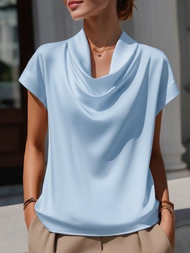 Fashionable And Elegant Scoop-neck Satin Blouse