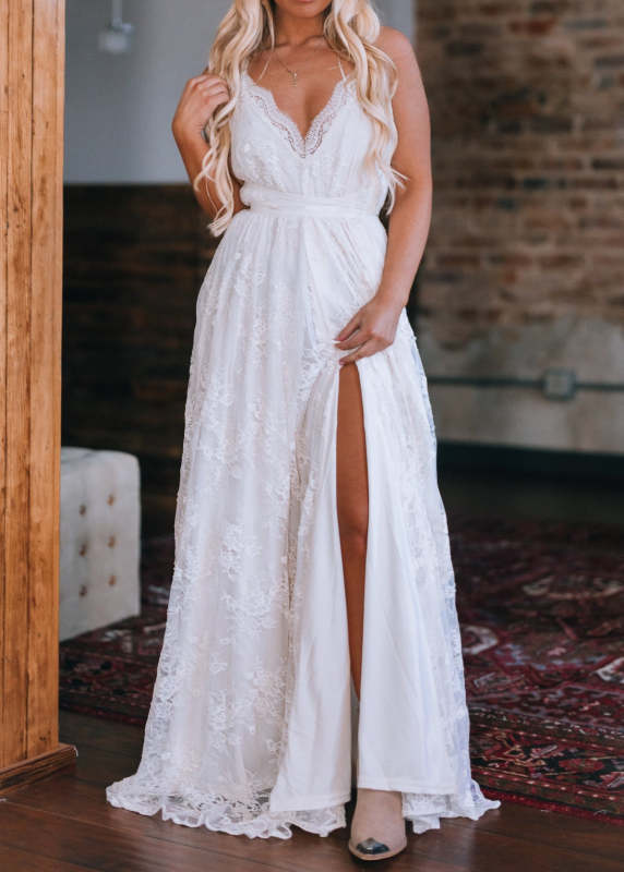 Celestial Multi-Wrap Lace Maxi Dress (Cream)