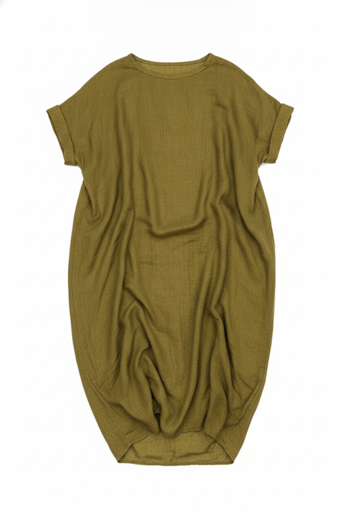 Relaxed Linen Blend Draped Midi Dress | Minimalist Elegant Summer Dress