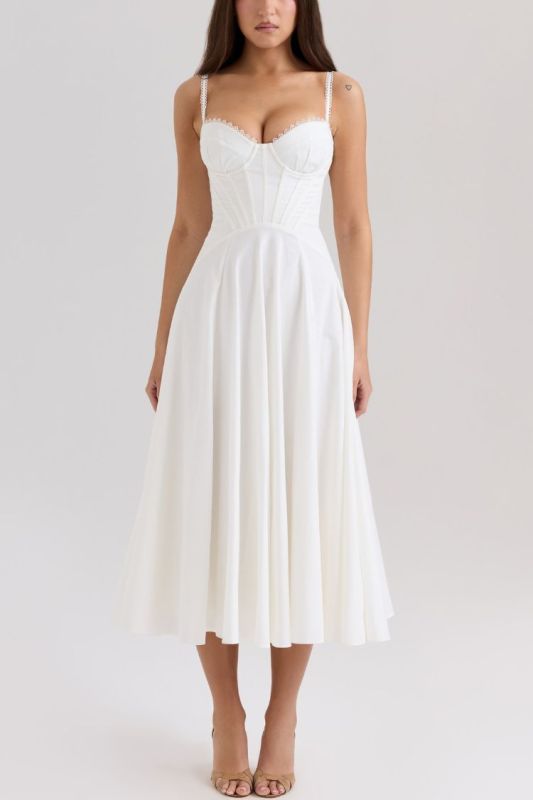 Real Darling Square Neck Cute Bows Straps Button Up Pocketed Midi Dress