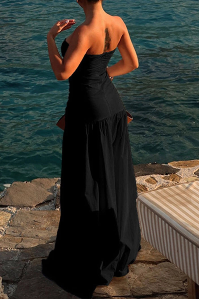 Sexy Beach Style Tube Top Hollow Maxi Dress